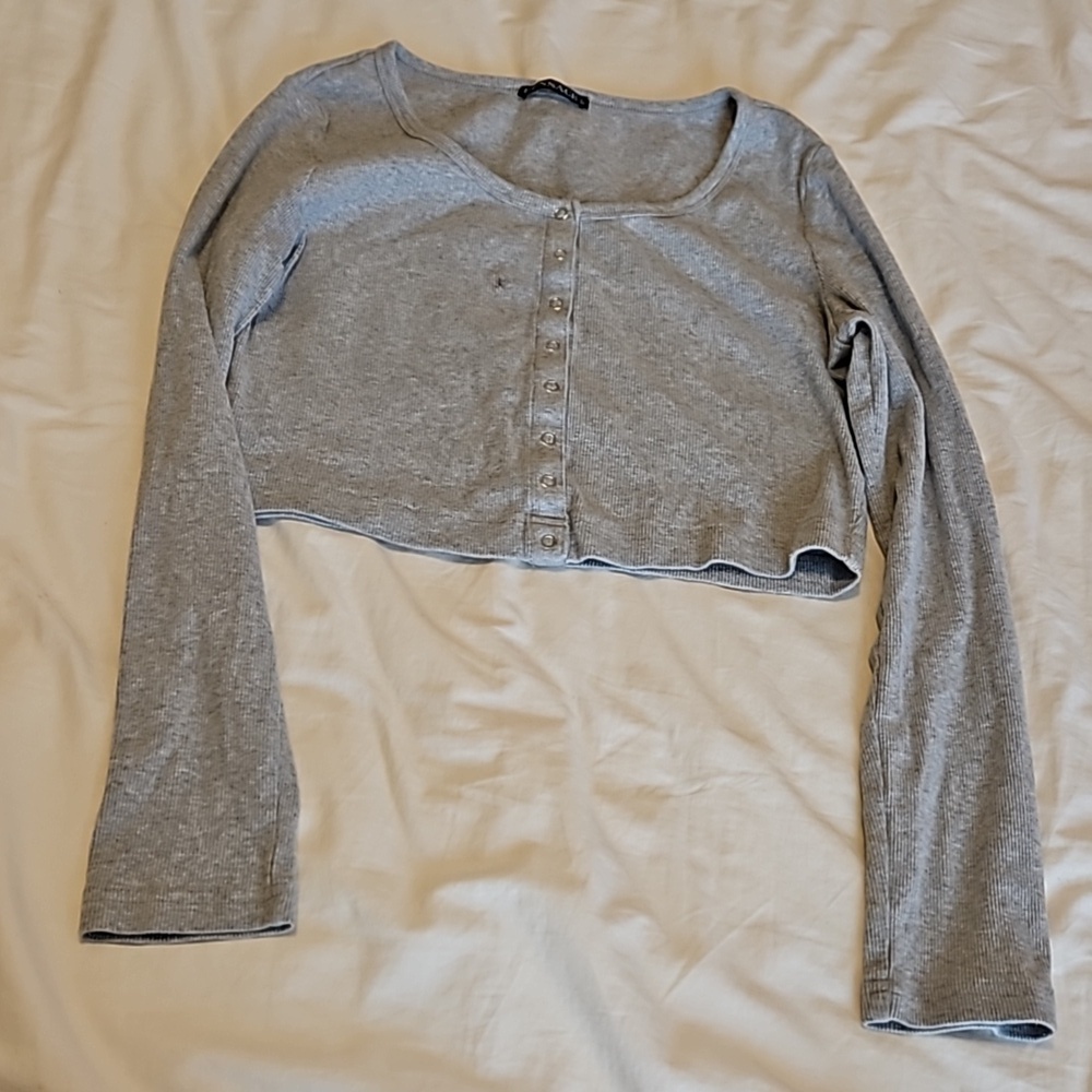 Gray Long Sleeve Crop Top Size L